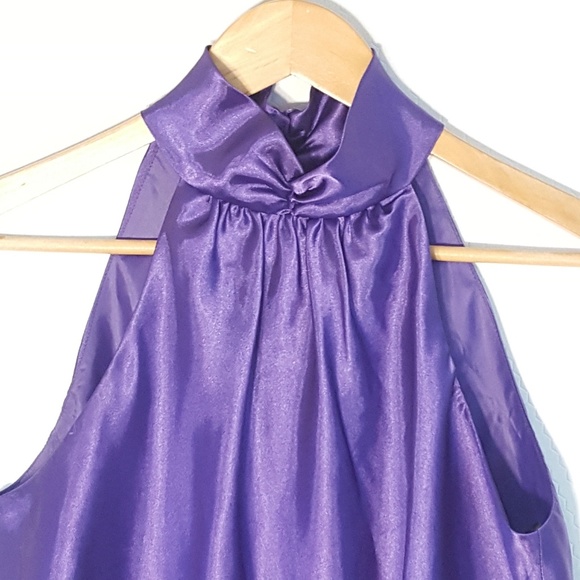Eggplant Sleeveless Tie Waist Satin Blouse Top - Picture 6 of 7
